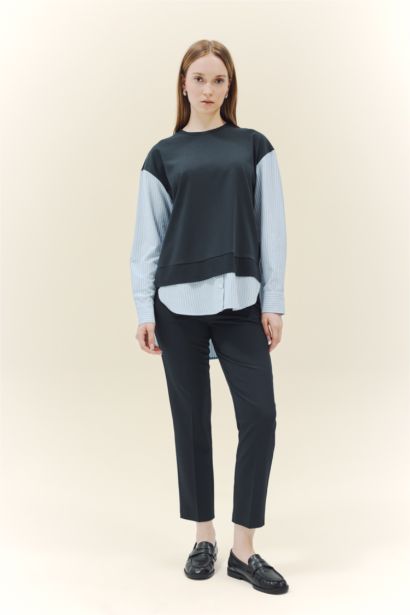 سويت شيرت مخطط بياخة مستديرة