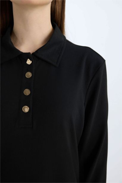 Regular Fit Shirt Collar Basic Pique Maxi Dress