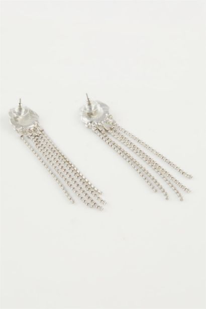 Kadın Gül Detaylı Taşlı Sallantılı Silver Küpe