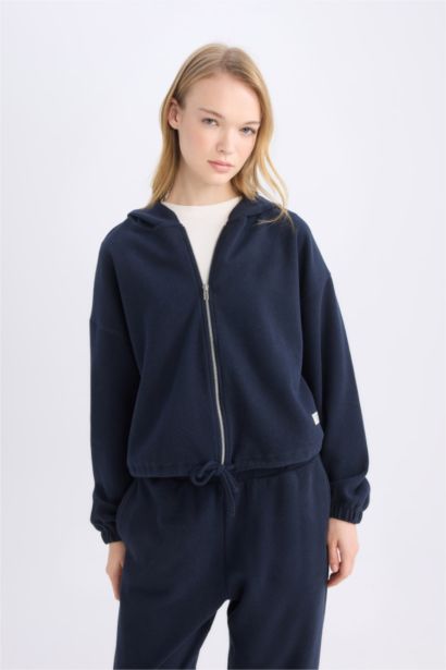 Loose Fit Basic Hooded Zippered Sweatshirt