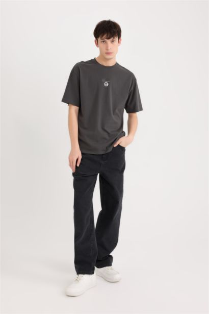 Boxy Fit Crew Neck Printed Short Sleeve T-Shirt