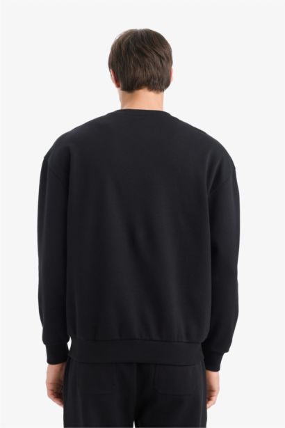 Boxy Fit Crew Neck Basic Pique Sweatshirt