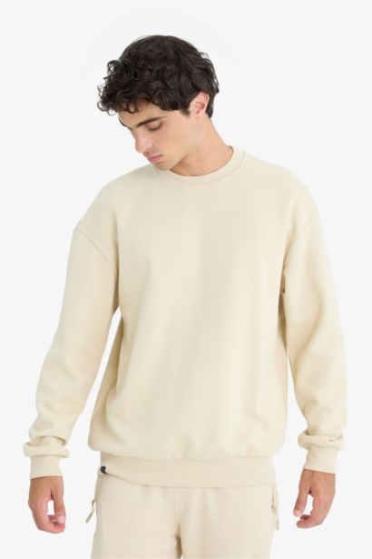 Sweatshirt en piqué à col rond et coupe boxy