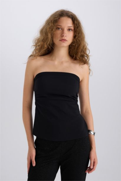 Fitted Bengalin Basic Strapless Black Blouse