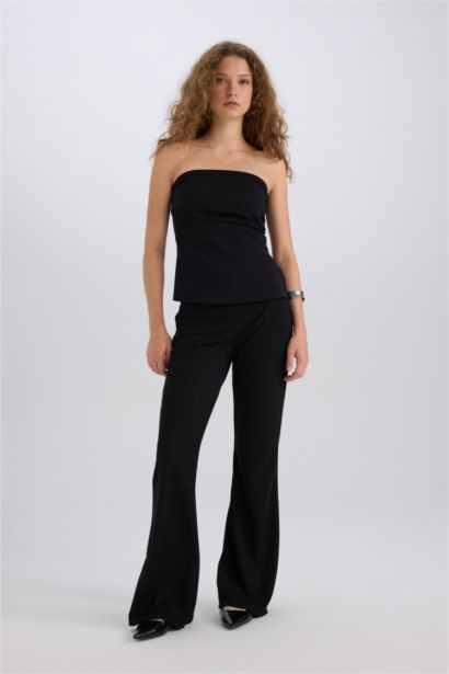 Fitted Bengalin Basic Strapless Black Blouse