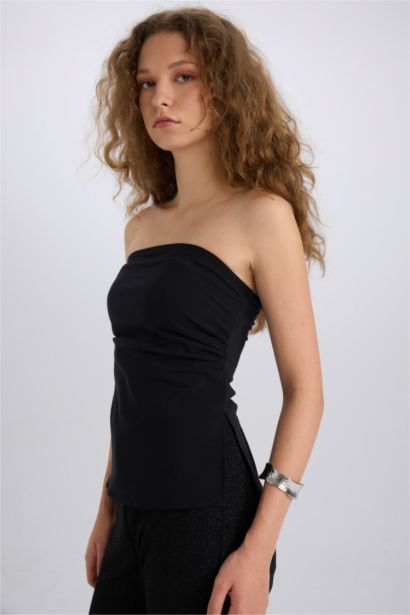 Fitted Bengalin Basic Strapless Black Blouse
