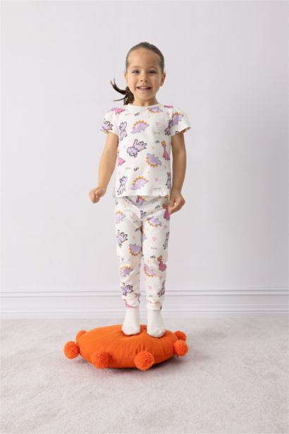 Baby Girl Dinosaur Printed Cotton Top Bottom 2 Piece Pajama Set