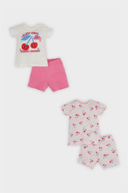Baby Girl Fruit Patterned Cotton 4 Piece Pajama Set