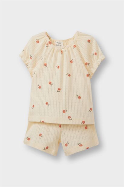 سيت بجامة بيبي بناتي فلورال مضلع - قطعتين