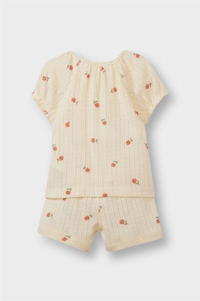 سيت بجامة بيبي بناتي فلورال مضلع - قطعتين