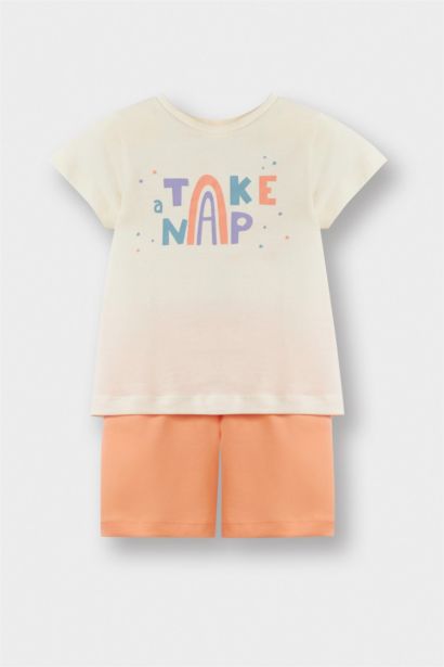 %100 Pamuklu Yıldız Desenli Beli Lastikli 4'lü Pijama Takımı Kız Bebek