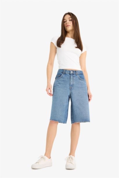 Yüksek Bel Jean Bermuda Şort
