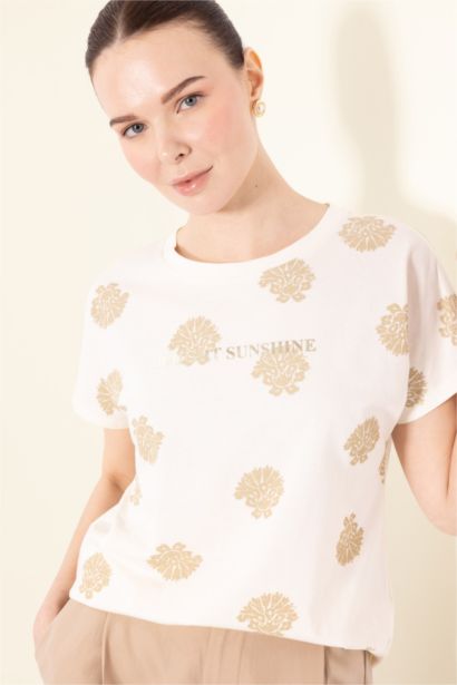 Crew Neck Patterned Short Sleeve T-Shirt