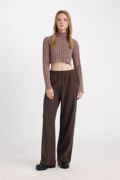Turtleneck Basic Ribbed Camisole Crop Top T-Shirt