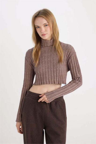 Turtleneck Basic Ribbed Camisole Crop Top T-Shirt