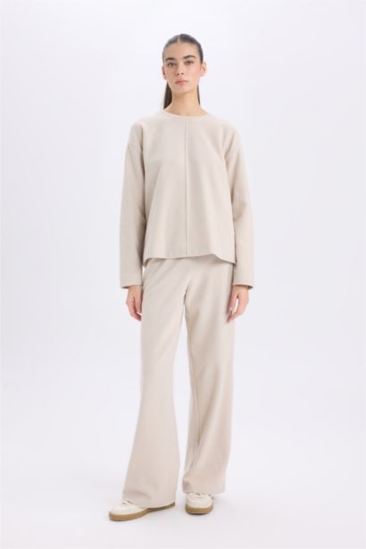 Long Sleeve Basic Top Wide Leg Bottom 2 Piece Set