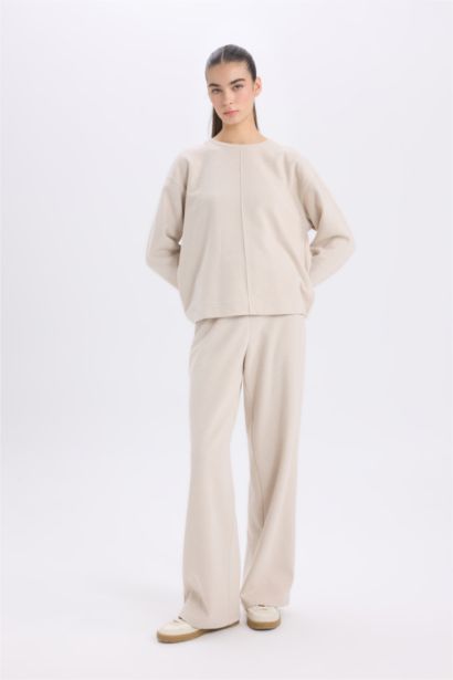 Long Sleeve Basic Top Wide Leg Bottom 2 Piece Set