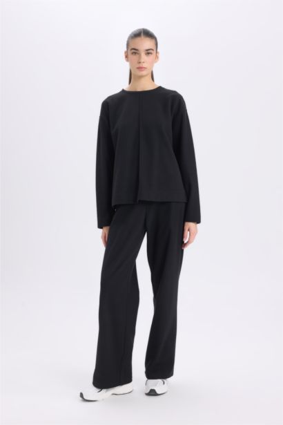 Long Sleeve Basic Top Wide Leg Bottom 2 Piece Set