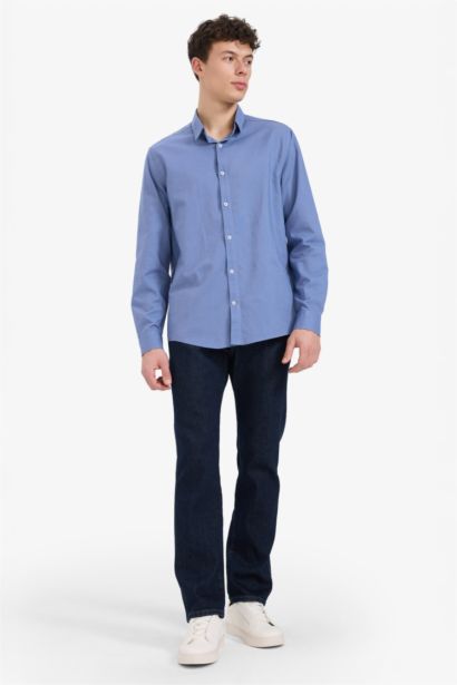 Regular Fit Polo Neck Linen Summer Long Sleeve Shirt