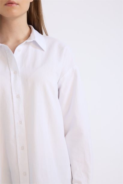 Relax Fit Basic Düz Oxford Uzun Kollu Gömlek Tunik