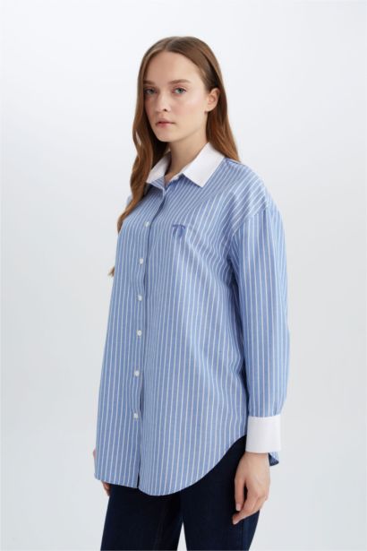 Relax Fit Poplin Shirt Collar Long Sleeve Tunic