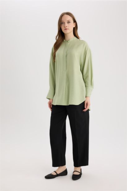 قميص سادة بيزك ردن طويل قصة مريحة وياخة عالية