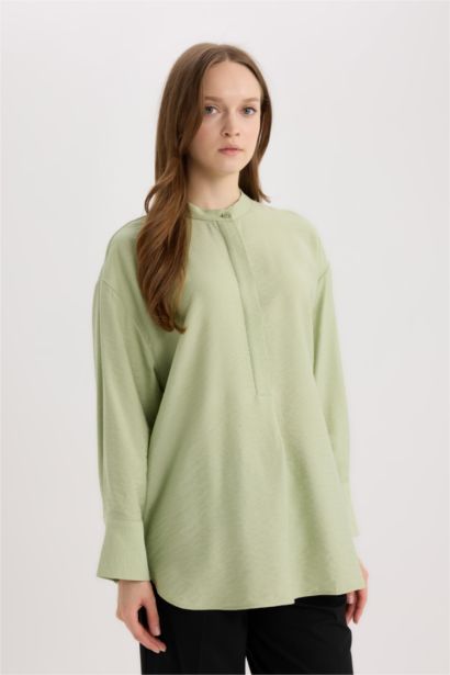 قميص سادة بيزك ردن طويل قصة مريحة وياخة عالية