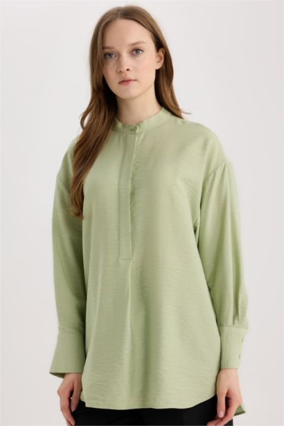 قميص سادة بيزك ردن طويل قصة مريحة وياخة عالية