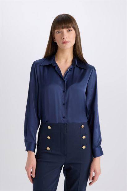 Regular Fit Satin Long Sleeve Shirt