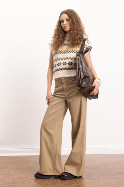 Gabardine Wide Leg High Waist Pants