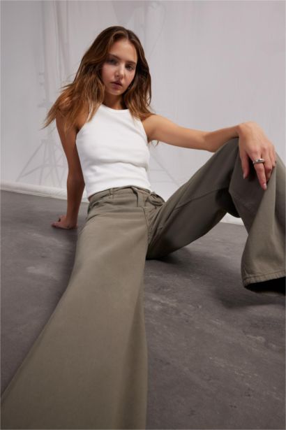 Wide Leg High Waist Gabardine Trousers