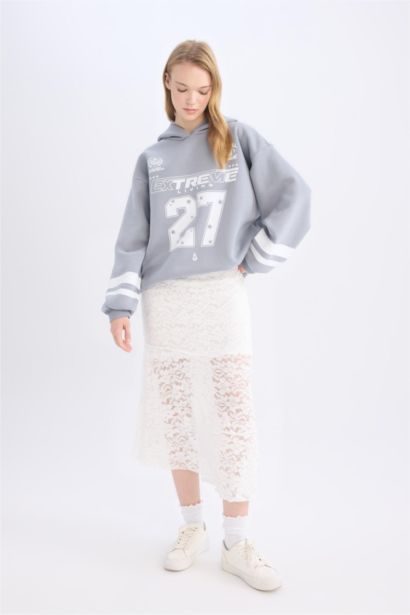 تنورة ماكسي بالدانتيل قصة A بخصر عالي