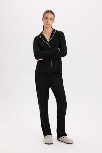 Pijama Takımı Regular Fit Uzun Kollu Üst Uzun Alt-Fall in Love 