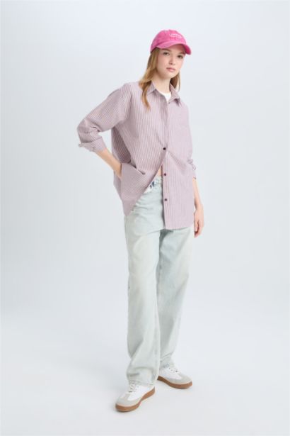 قميص مخطط أوكسفورد اوفر سايز