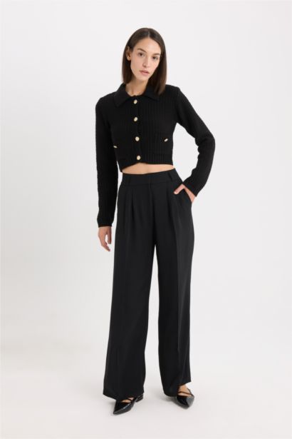 Crop Shirt Collar Cardigan