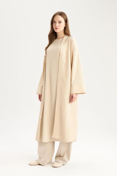 كيمونو قماش كرنكيل قصة مريحة بياخة مستديرة