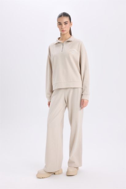 Regular Fit Yarım Fermuarlı Baskılı Sweatshirt