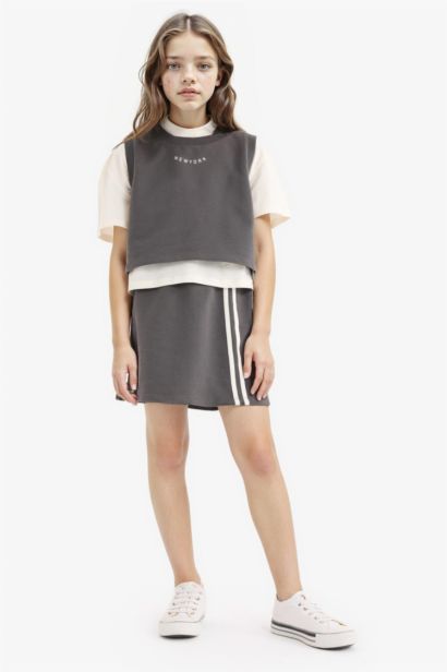 Girl T-Shirt Printed Sleeveless Top Skirt 3 Piece Set