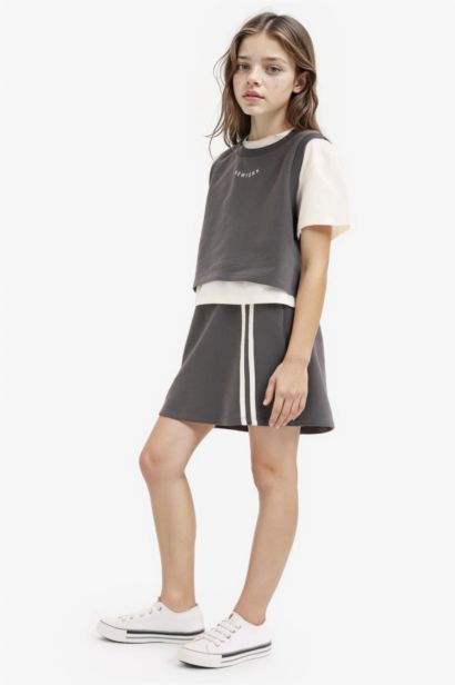 Girl T-Shirt Printed Sleeveless Top Skirt 3 Piece Set