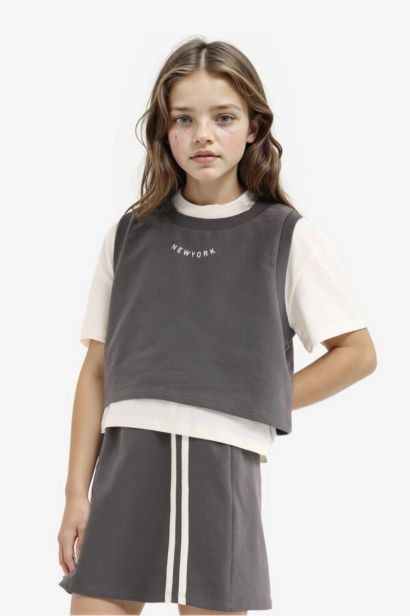 Girl T-Shirt Printed Sleeveless Top Skirt 3 Piece Set