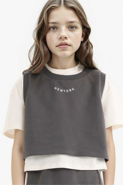 Girl T-Shirt Printed Sleeveless Top Skirt 3 Piece Set