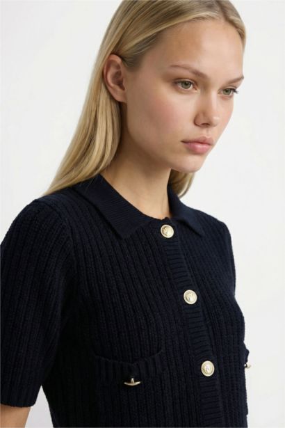 Crop Shirt Collar Cardigan