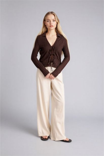 بنطرون وايد ليج برجل واسع بجيب من مزيج الكتان