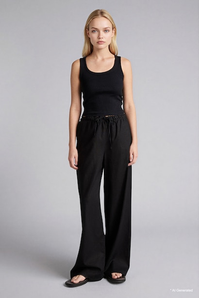 Elastic Band Wide Leg Trousers