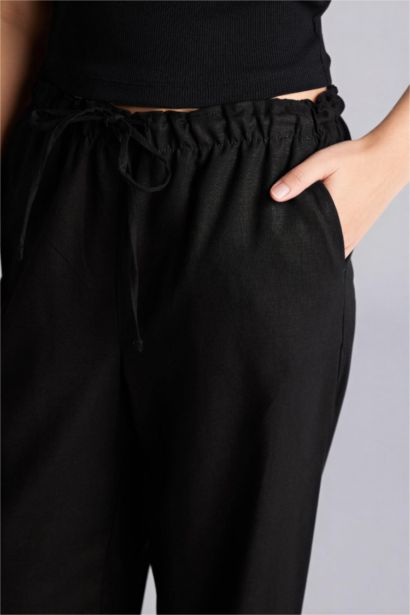 بنطرون وايد ليج برجل واسع بجيب من مزيج الكتان