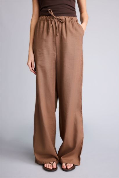 Wide Leg Elastic Waist Linen Blend Trousers