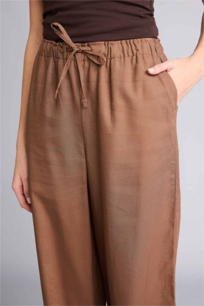 Wide Leg Elastic Waist Linen Blend Trousers