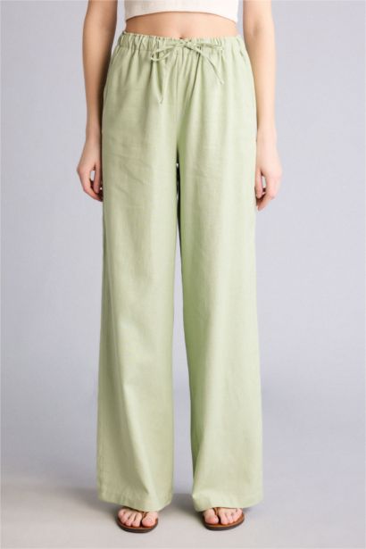 بنطرون وايد ليج برجل واسع بجيب من مزيج الكتان