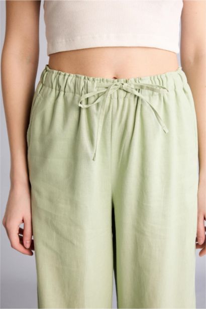 بنطرون وايد ليج برجل واسع بجيب من مزيج الكتان