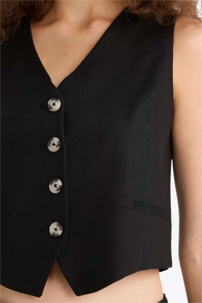 V-Neck Linen Blended Vest